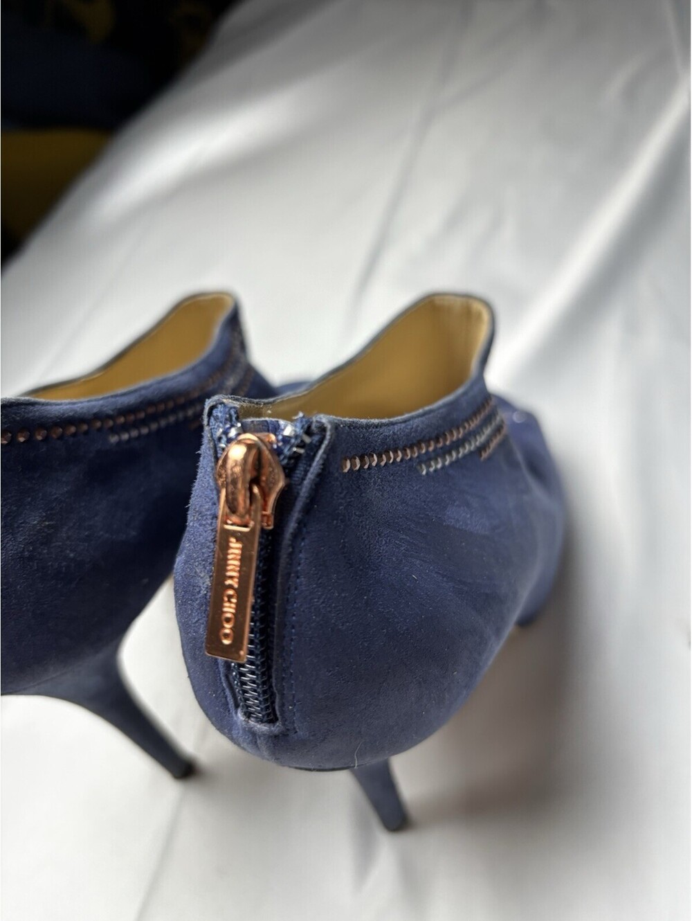 Jimmy Choo Navy Blue Suede Peep Toe High Heel Booties with Z - Picture 6 of 10